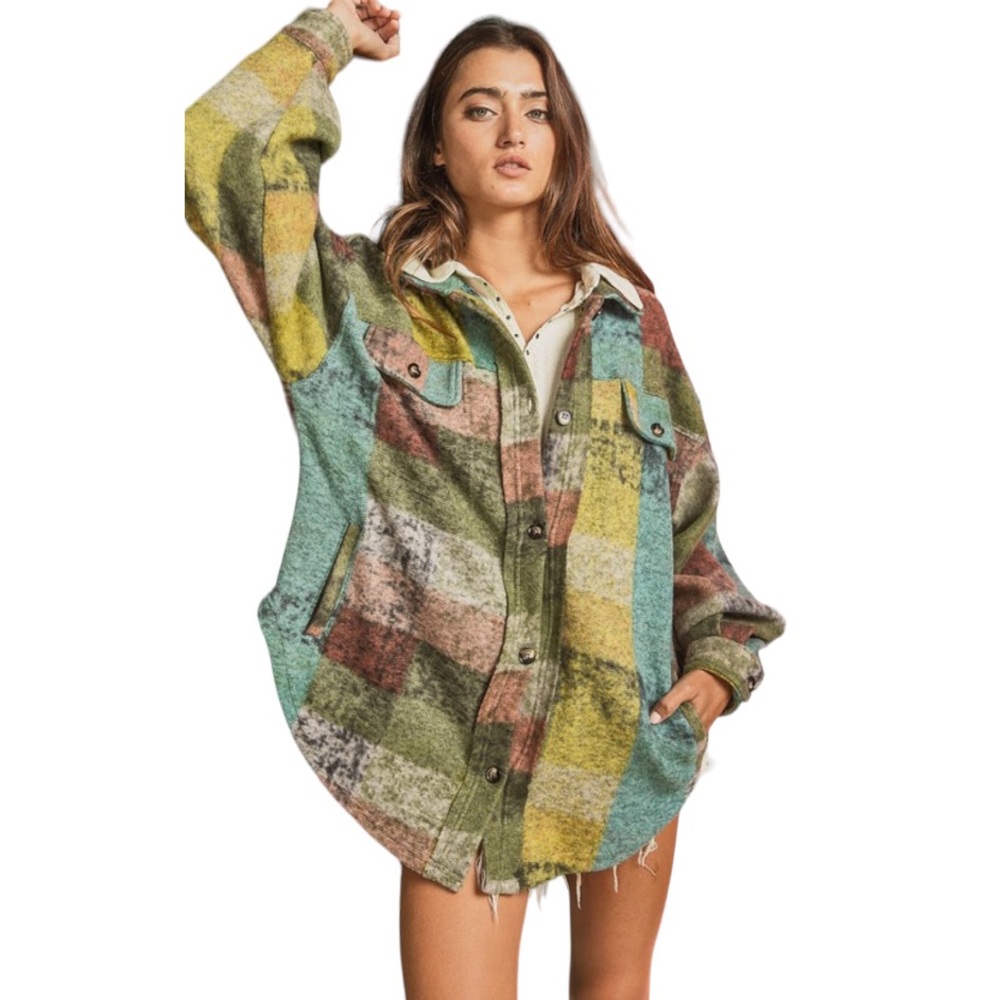 BiBi Colorful Plaid Oversized Jacket